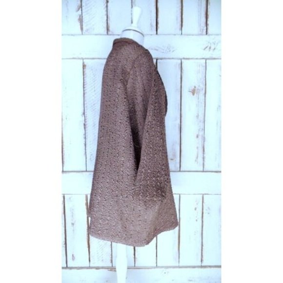 Vintage taupe beige brown crinkle oversized cardigan shirt top - Picture 4 of 7